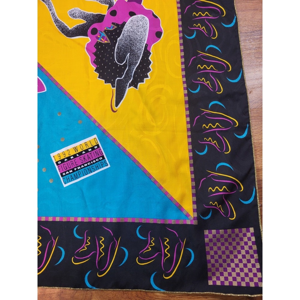 Vintage 1992 Jeanne Marc World Figure Skating Champions Scarf - Picture 2 of 5